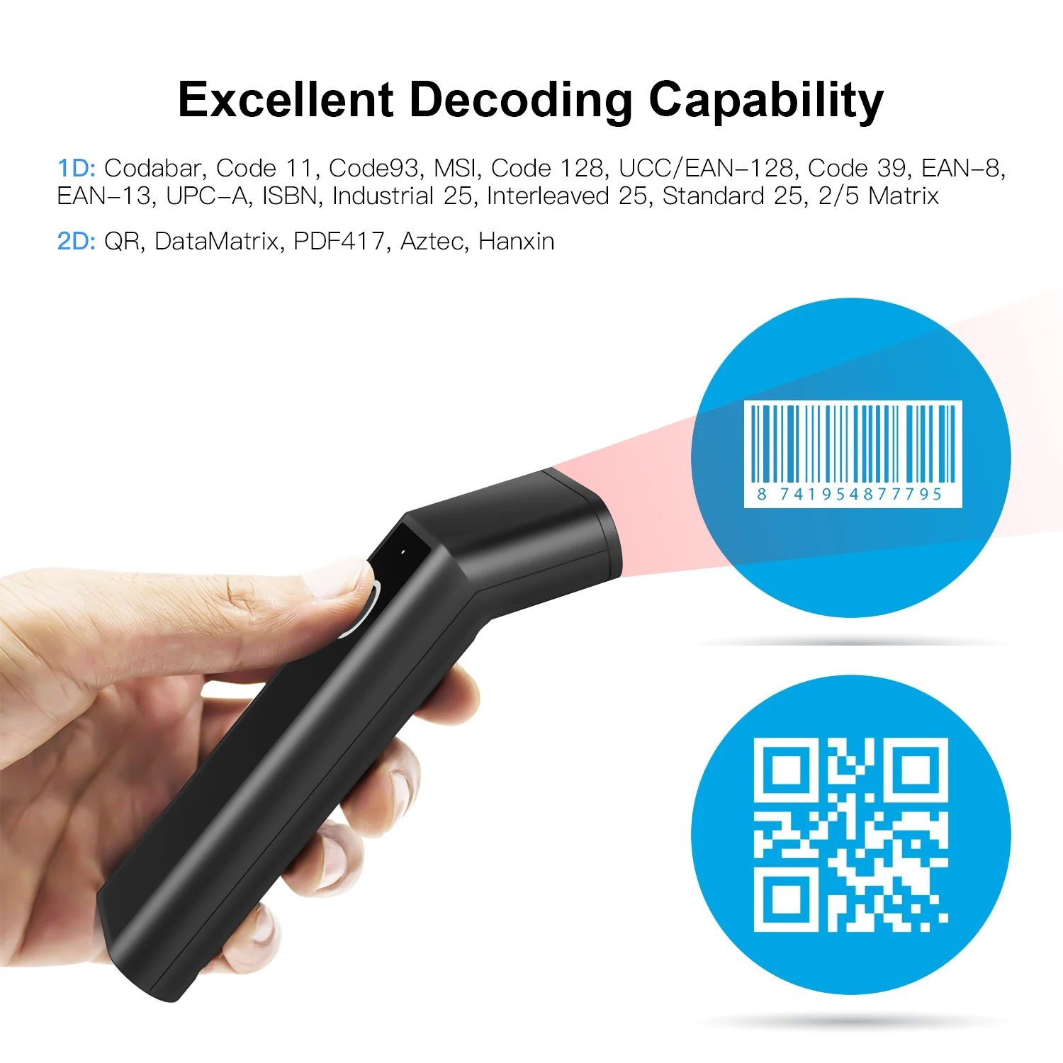 сканер штрих кодов Aibecy 3 в 1 кода ручной 1D/2D/QR BT & 2 4G Беспроводной USB Проводное
