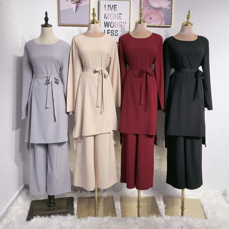 Мусульманское хиджаб Abaya, арабское платье, кафтан, Турецкая мусульманская одежда для женщин, женский ансамбль, 2 шт.
