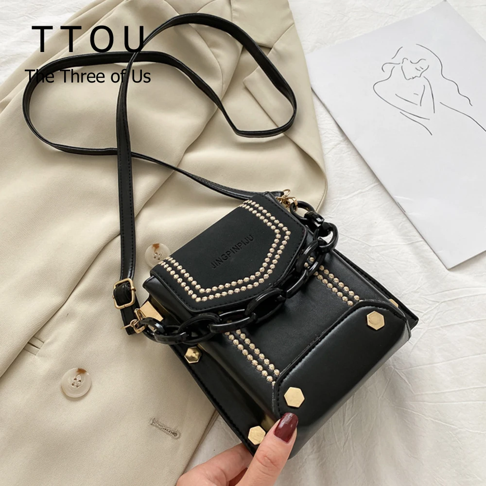 

Vintage PU Leather Crossbody Bags For Women Chain Design Female Handbag Flap Casual Shoulder Bag Ladies High Quality Bags
