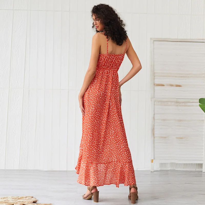

Blast women's dress holiday wind sling V collar wave dot print midi-length dress spring
