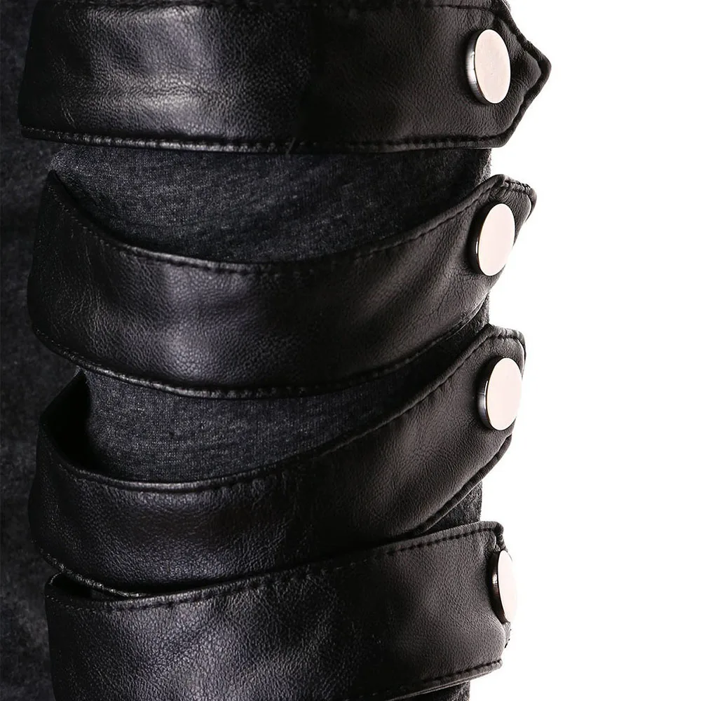 

Men Hoodie Plus Size Punk Pu Leather Long Sleeve Lace Up Black Blue Streetwear Gothic Casual Hooded Sweatshirt Spring Tops