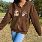 Толстовка Женская с длинным рукавом, на молнии, с мультяшным принтом