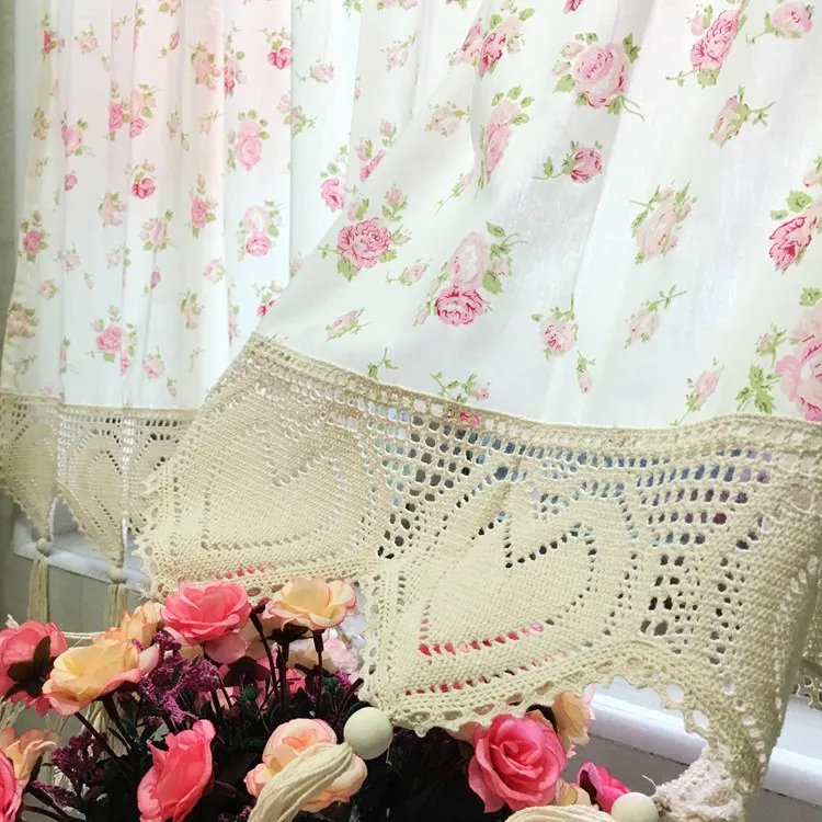 Rusitc розового цвета с узором розы Любовь скрывающие вязаные Кухня Шторы кафе