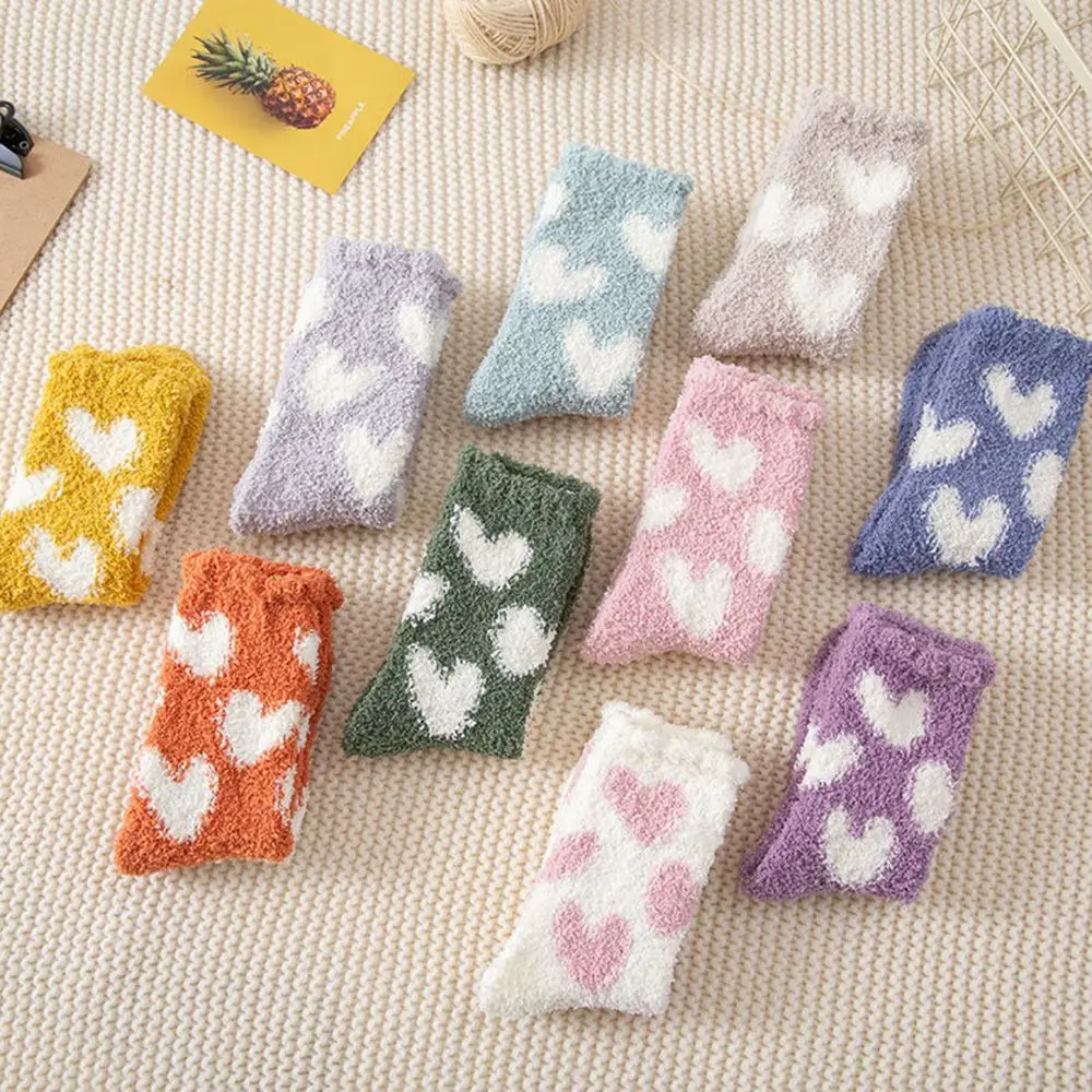 

Cute Winter Warm Women Soft Coral Fleece Socks Floor Socks Love Sleep Socks