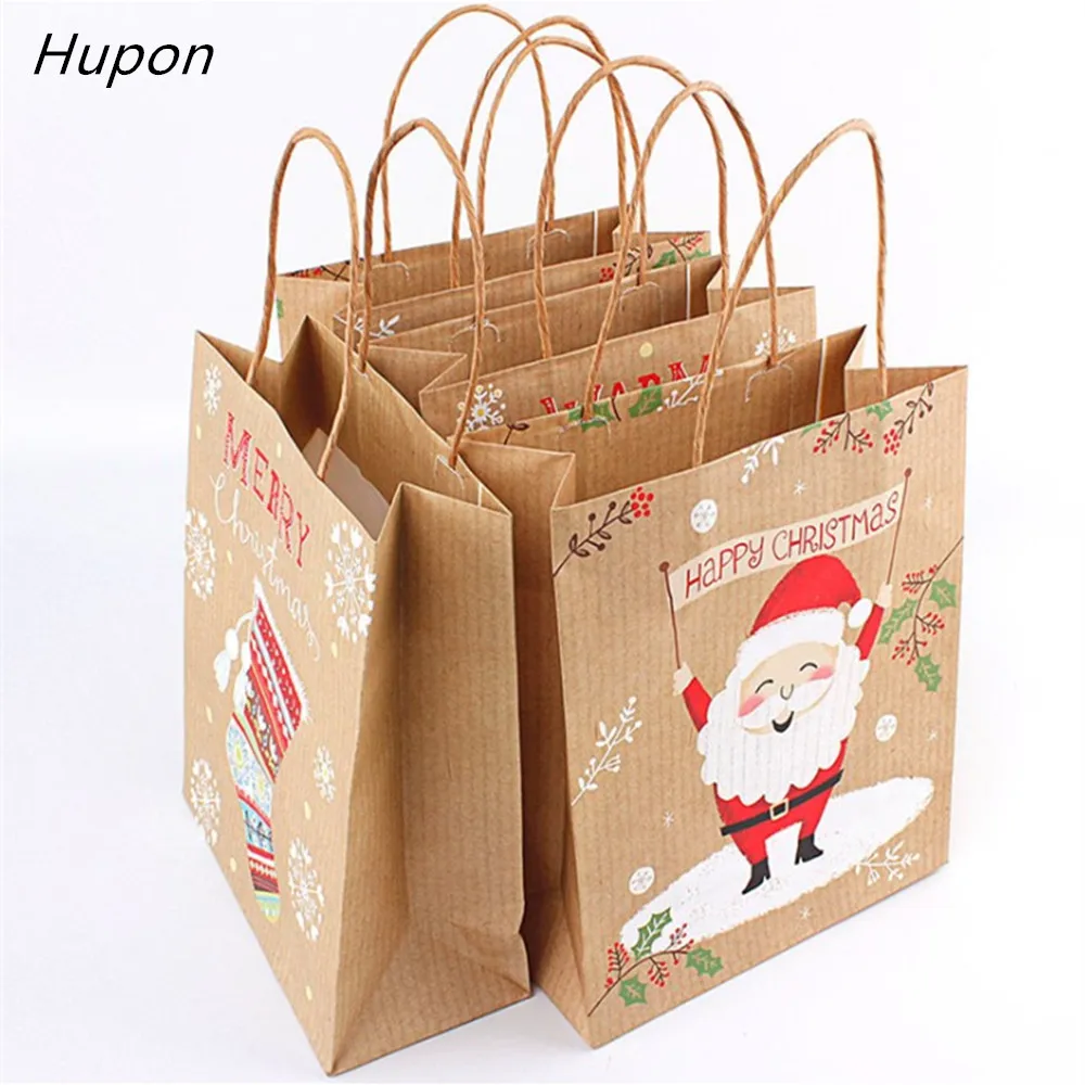 

4pcs Mixed Christmas Gift Bags Santa Sacks Kraft Paper Bag for Christmas Wedding Decor Party Favor Box Packaging Gift for Guests