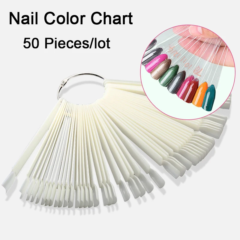 

50pcs Nail Polish Gel Color Display Chart False Nails Tips Showing Card Shelf Clear White Nail Varnish Colors Showing Chart Tool