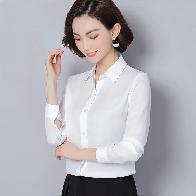 Женская рубашка и блузка Повседневная белая с длинным рукавом отложным