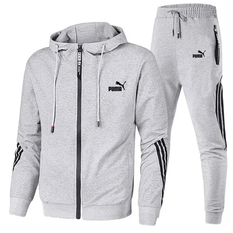 

2021 Tracksuit Men 2 Pieces Set Sweatshirt + Sweatpants Sportswear Zipper Hoodies Casual Mens Clothing Ropa Hombre Size S-3XL