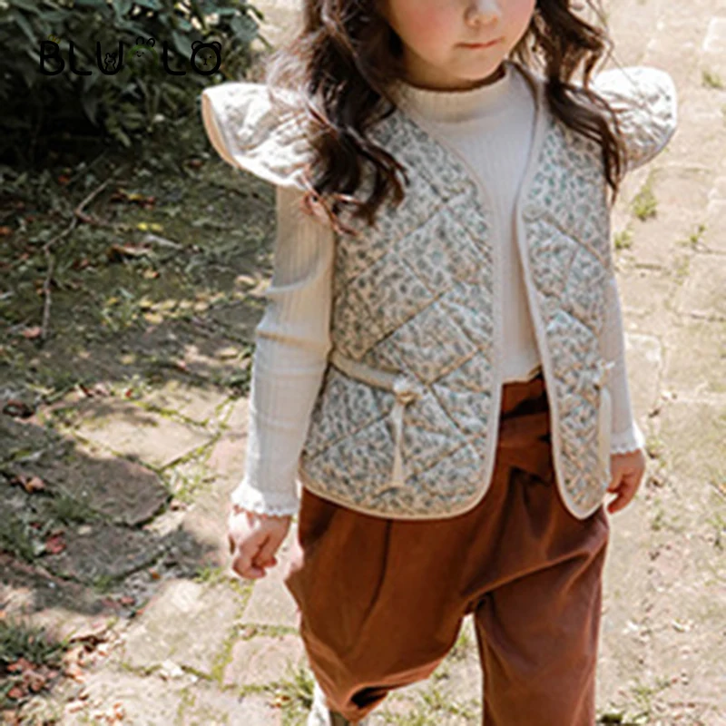 Новинка 2021 Осенний детский жилет Детская куртка с цветочным принтом для девочек