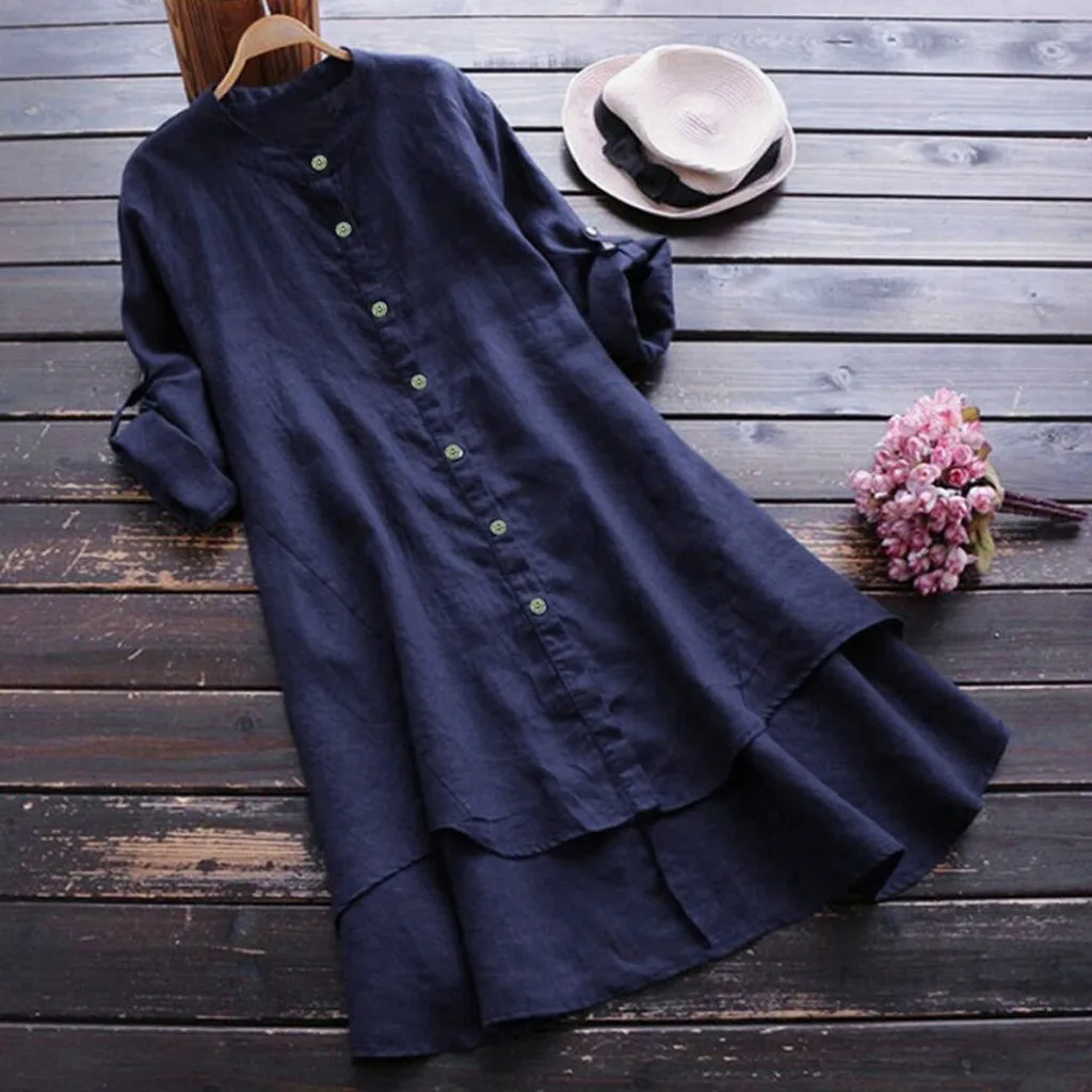 

5xl Plus Size Women Linen Tunic Blouses Summer Fashion Casual Loose Button Long Sleeve Long Shirt Blouse Tops Bluzki Damskie