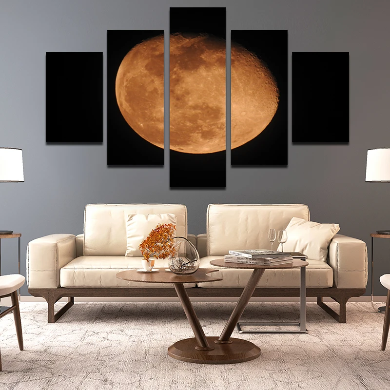 

5 Pieces Universe Moon Art Canvas Painting Murals Home Decoration Aviation Poster and Print HD For Living Room Wall Background