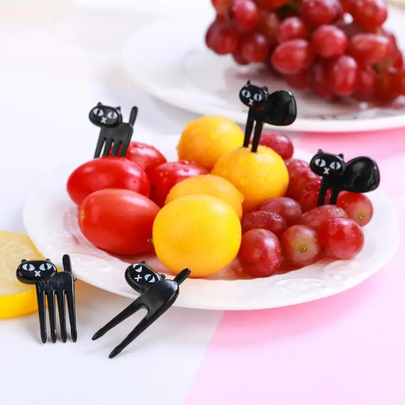 

Tableware Fruit Fork Black Cat Fruit Fork Mini Cartoon Cake Dessert Food Animal Forks Bento Lunches Toothpick Party Decoration