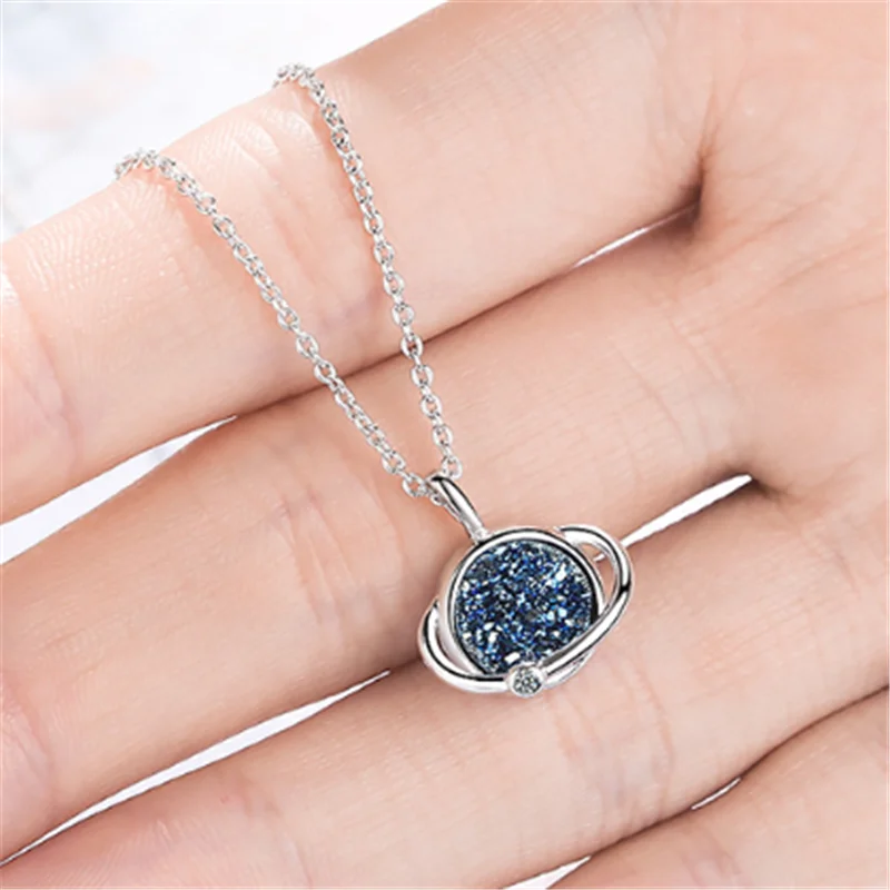 Женское Ожерелье с синим кристаллом и серебряным покрытием SE032|Ожерелья
