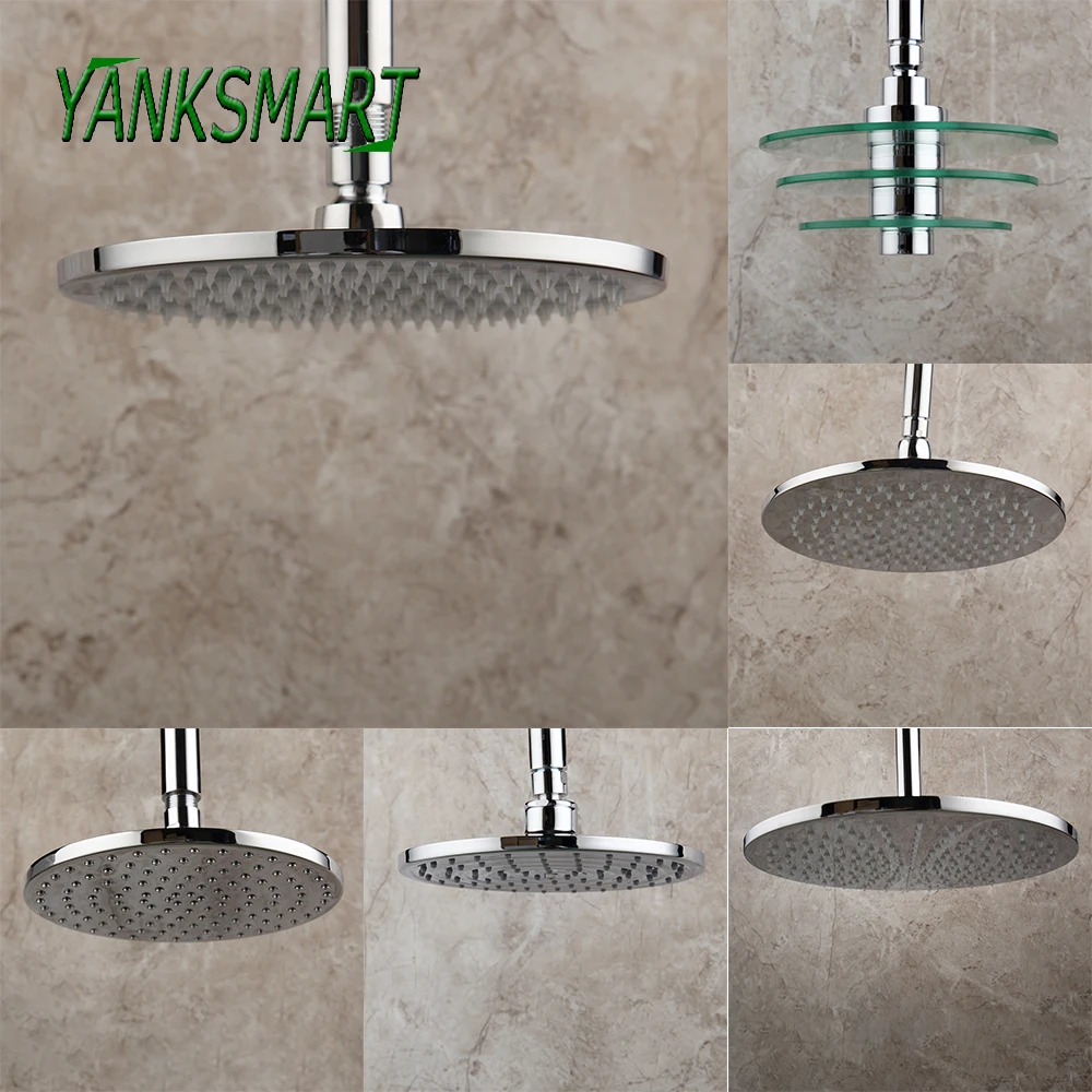 

YANKSMART Modern Bathroom Rainfall Round Shower Heads Bathroom Wall Mounted Shower Faucet Spray & Without Arm