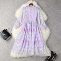 high quality new lace dress 2021 autumn party vestidos women crochet lace embroidery beading long sleeve black purple dress