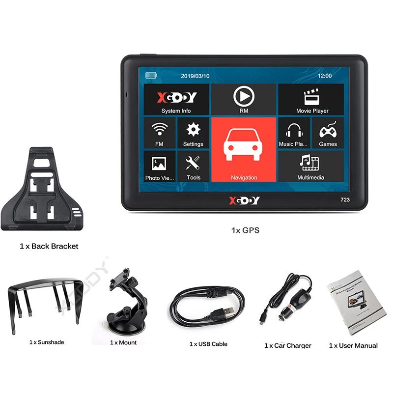 Навигатор XGODY 723, 7 Навигатор для грузовика, GPS, Bluetooth, 256 м, 8 ГБ, спутниковая навигация, камера заднего вида 2020, карта ЕС, 2017, Россия, Navitel (art.: 7ac550ebc) - 7ac550ebc
