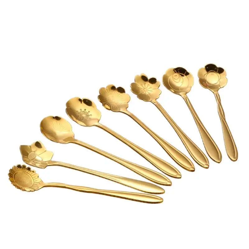 8 шт. набор ложки с цветами из нержавеющей стали многоразовые для чая ложка