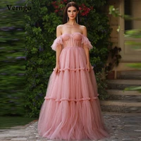verngo blush pink tulle prom dresses off shoulder sweetheart beads tiered long evening gowns elegant special occasion dress