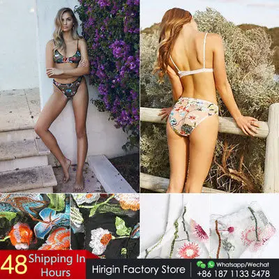 Женский купальник 2017 кружевной комплект бикини с цветочной вышивкой треугольные