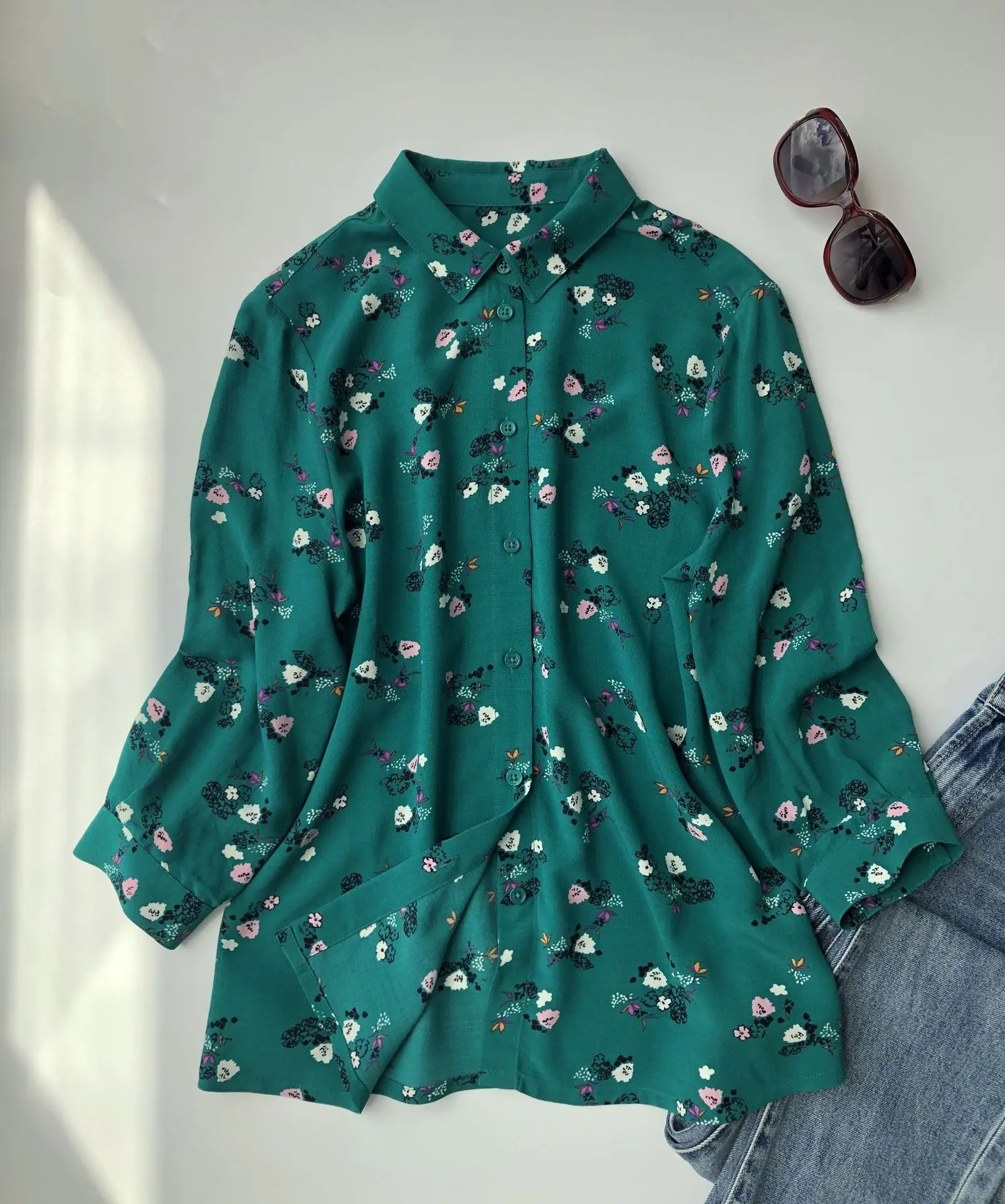 Рубашка из 100% вискозы с принтом зеленого леса на раннюю осень свежая рубашка