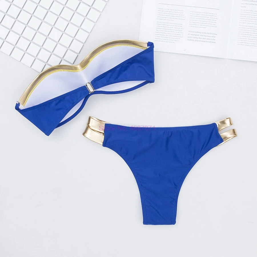 by dhl 100pcs new Gold Stamping Bikini Set Sexy Padded Women Swimsuit Push Up Bandeau Swimwear Beachwear Brazil Bathing Suit |