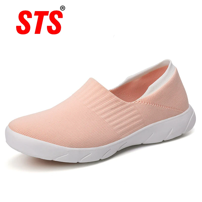 

STS Women's Casual Flats Shoes Fashion Comfortable Sock Breathable Light Mother Shoe Walking Ladies Sneakers Slip-on Outdoor