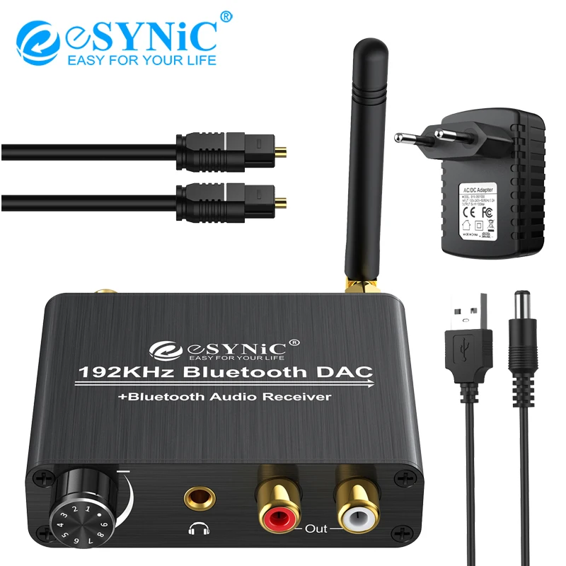 ESYNiC Bluetooth DAC преобразователь с регулятором громкости 192 кгц цифровой коаксиальный
