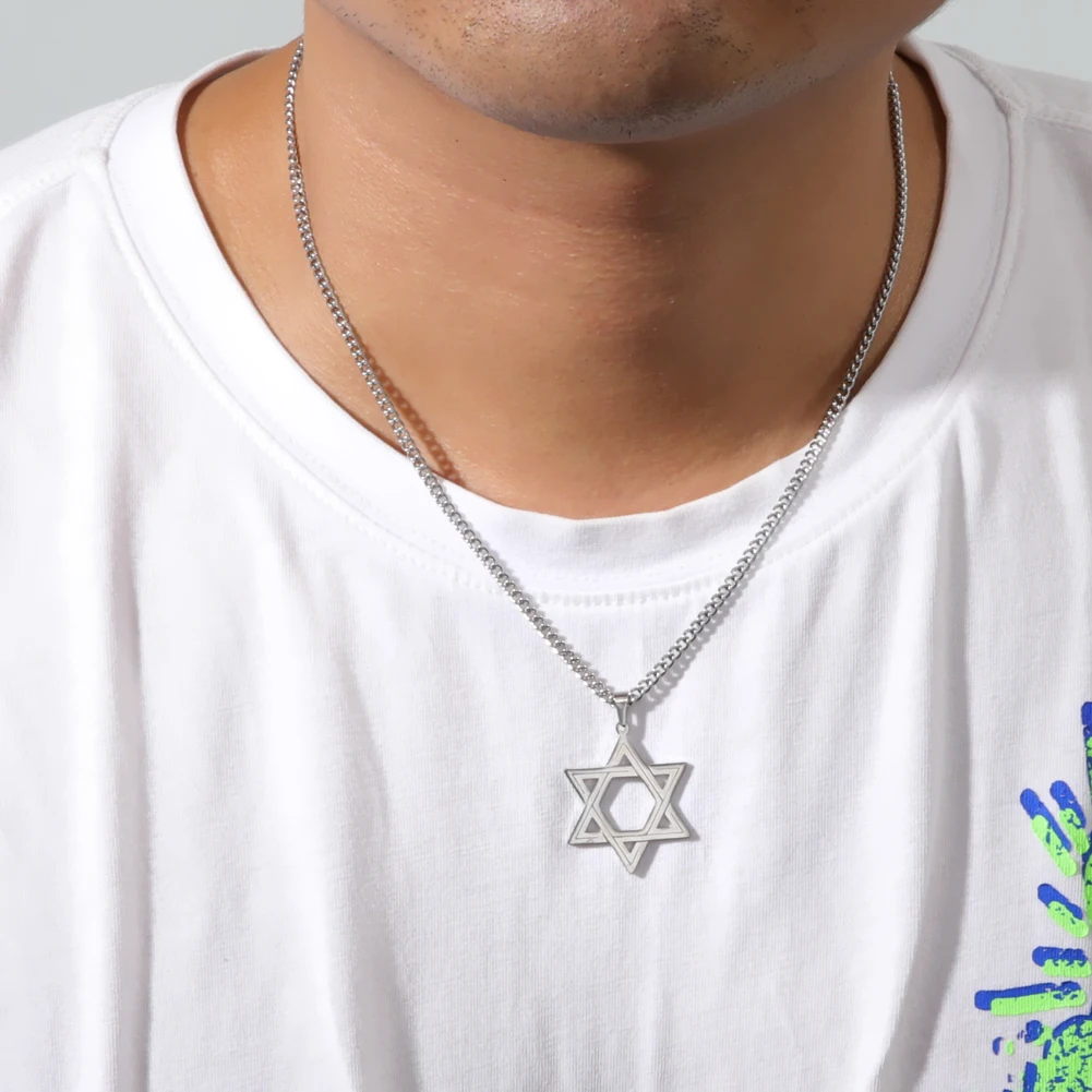 Ожерелье из нержавеющей стали с подвеской в виде звезды Давида | Украшения и