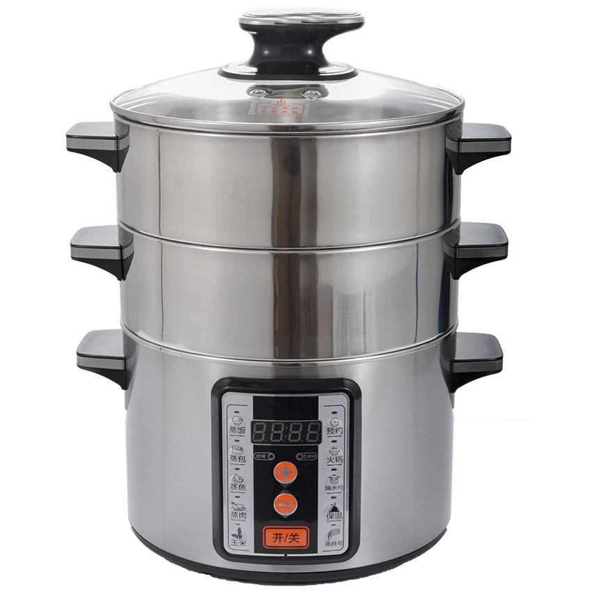 26cm Diameter 3 Layer Multi-Cooker Electric Steamer Stainless steel Multifunction Household Electric Cooking Steaming Pot 220V