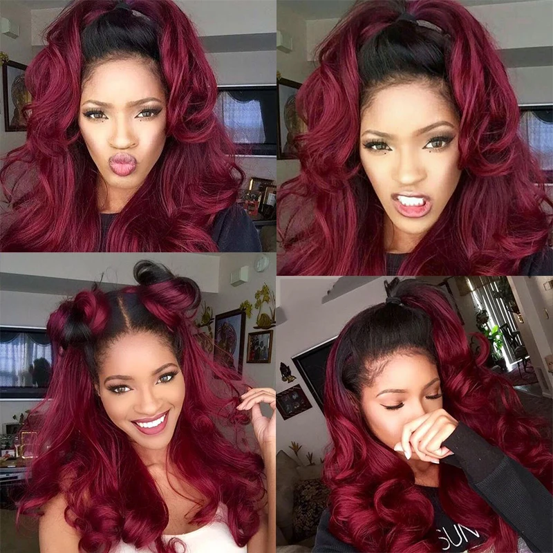 

99j Lace Front Human Hair Wigs For Women Loose Wave Ombre Colored Human Hair Wigs Peruvian Wig 180 Density 13x6 lace front wig