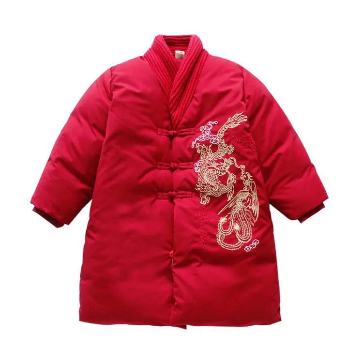 

Зимний костюм Тан для мальчиков, пальто в китайском стиле, одежда с вышивкой дракона и феникса, Детская пуховая куртка из хлопка, пальто для ...