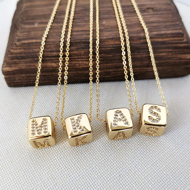 

10Pcs CZ Micro Pave initial alphabet letter A-Z Cube loose Spacer Beads Charm Pendant Jewelry necklace NK566