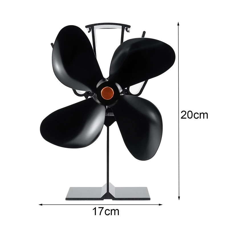 

Black 4 Blade Heat Powered Stove Fan Fireplace Fan Burner Eco Friendly Quiet Fan Home Fireplace Fan Efficient Heat Distribution