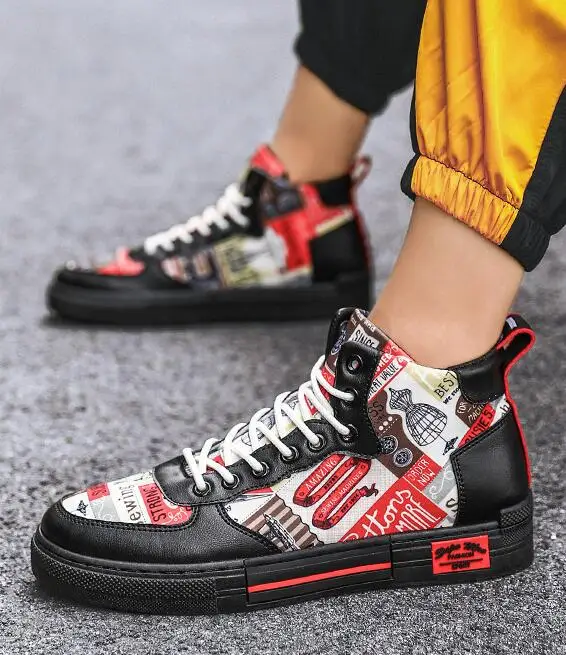 

Брендовая Новая мужская обувь уличный тренд хип-хоп принт Повседневная Спортивная обувь на плоской подошве мужские крутые высокие кроссов...