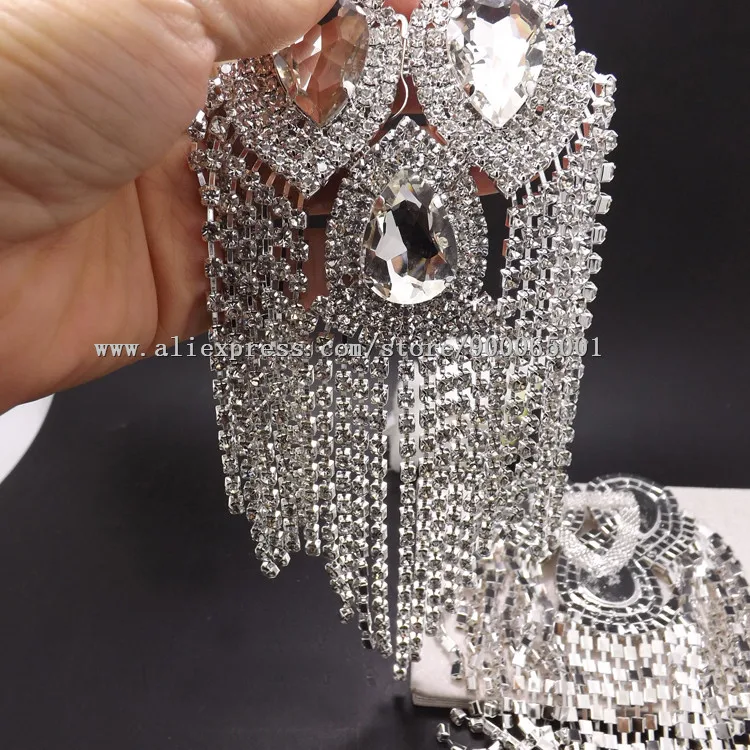 A Pair Shoulder Jewelry Tassel Rhinestones fringe Epaulettes Clothing Accessories Brooch Epaulet Crystal Brooches patch | Дом и сад