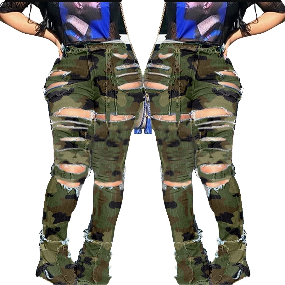 GL джинсы осень зима женские джинсовые штаны облегающие рваные камуфляжные