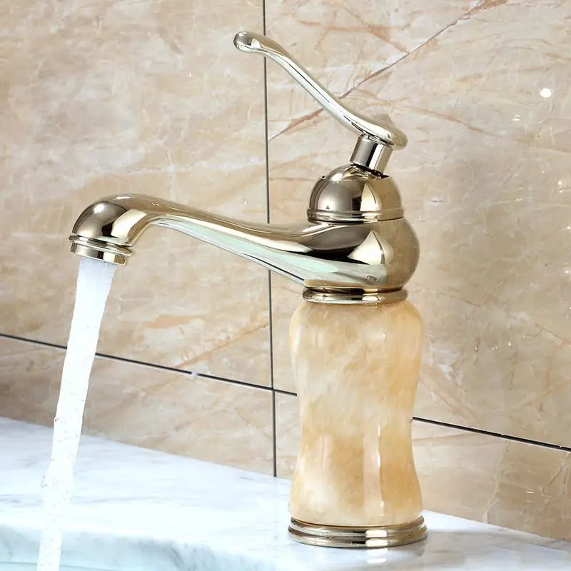 Смеситель для раковины в ванную комнату античный медный нефритовый кран