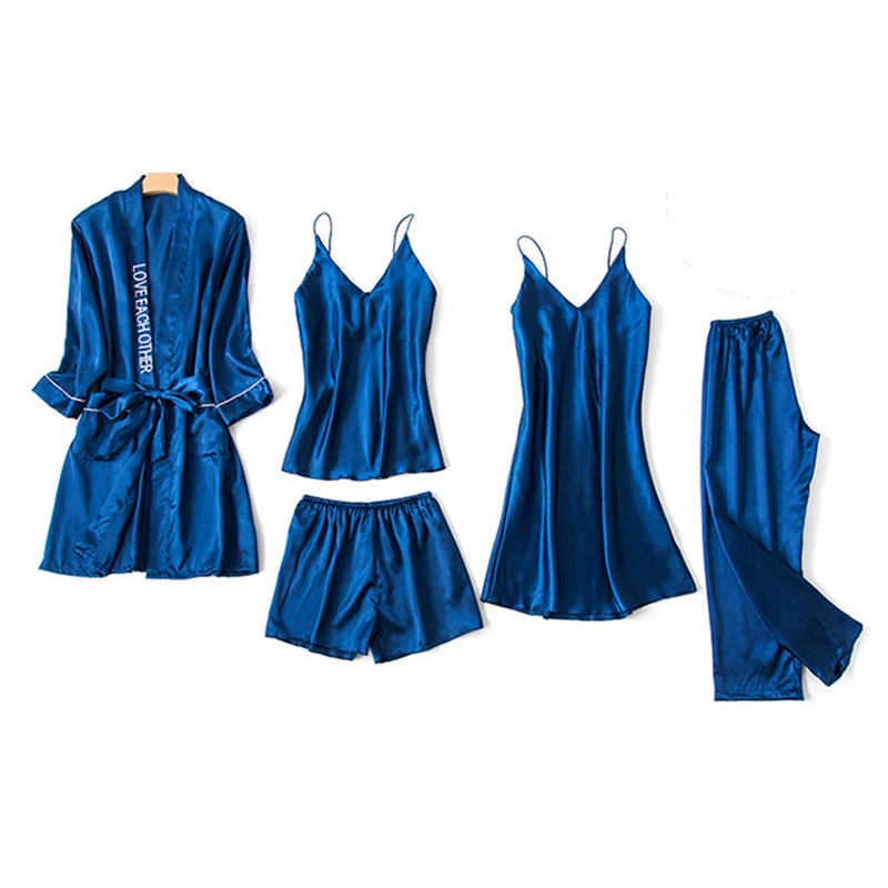 Женские пижамы 2020 5 шт. в наборе шелковая атласная однотонная Пижама сексуальные