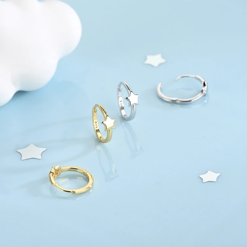 

Hoop Earrings 100% 925 Sterling Silver Women Engagement Round Earrings Simple Star Elegant Jewelry Accessories Birthday Gifts