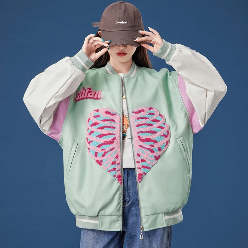 

Flocking Leather Jackets Goth Women Fashion Retro coats Streetwear Baseball Jacket Casaco Feminino Female Tops Femme Chaqueta