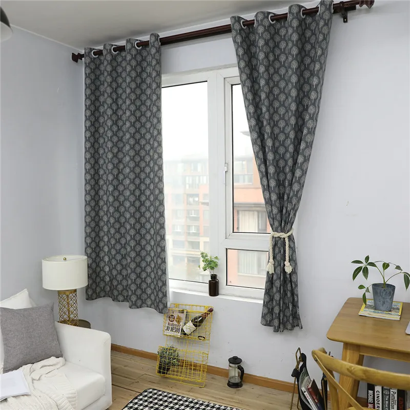 

Plants Trees Pattern Printing Curtain Drapes Black Gray Cotton Linen Home Decoration Balcony Living Room Shading Windows Decor