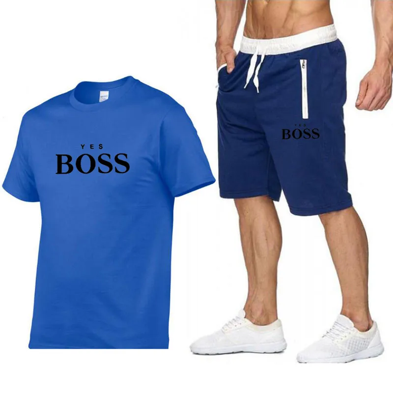 

Fashion track suit summer shorts short-sleeved men's shirt shorts casual wear YES BOSS men's sportswear fitness clothes