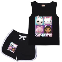 cute gabby cats clothes kids cartoon sleeveless vestshorts 2pcs set toddler girls summer outfits baby boys pyjamas sportsuits