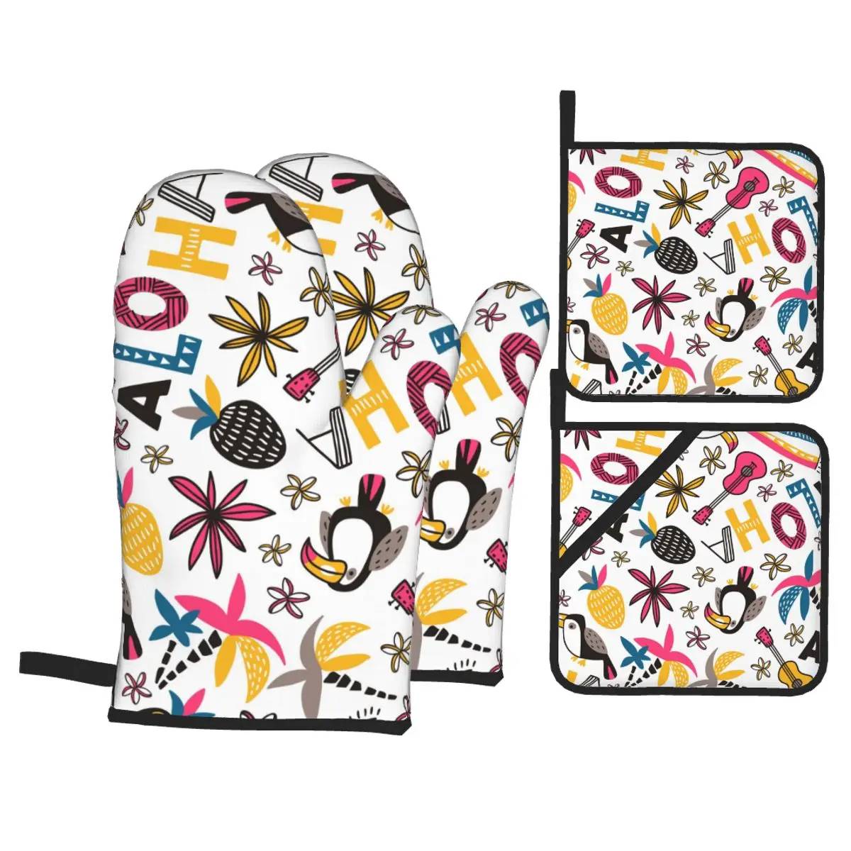 4 шт. Кухня перчатки изоляционная прокладка Туканы и декоративных фразу «ALOHA» Пособия по кулинарии микроволновая печь для работы с горячими ...