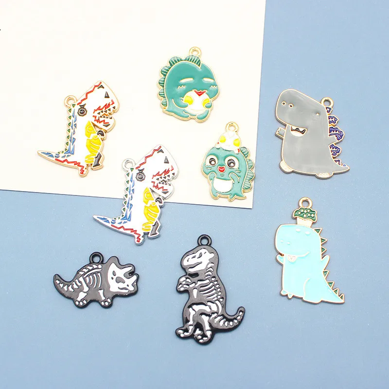 10 шт./лот эмалевые Подвески в виде милого мультяшного монстра динозавра