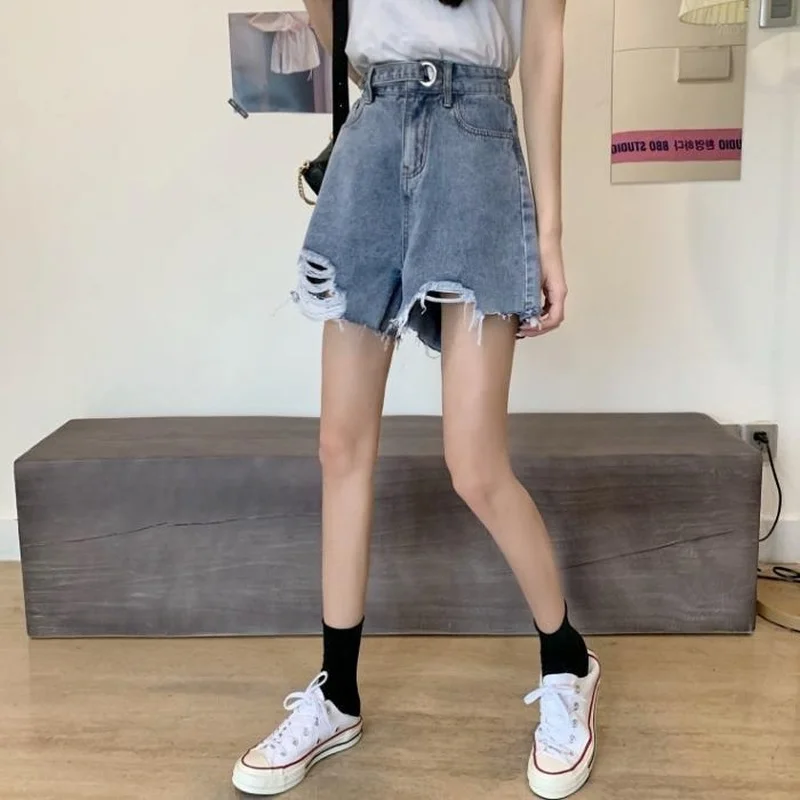 

Denim Shorts Women Ripped Cool Design Streetwear Summer College Leisure Classic Loose All-match Female Harajuku Retro Hot Sale