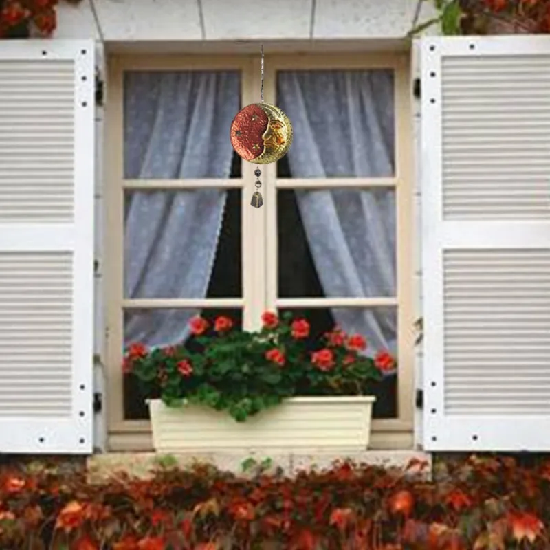 

Metal Wind Chime Pendant Sun Moon Face Pendant Balcony Wall Hanging Decorations Gifts For Families Friends