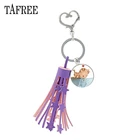 Брелок TAFREE с милыми мультяшными котами и рыбами, кожаными кисточками, брелок для ключей, стеклянный купол, женский кулон, брелок-держатель CH81