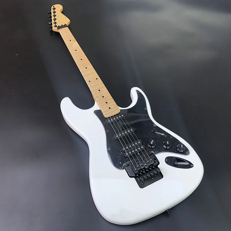 

Высококачественная электрогитара ST Floyd Rose Bridge, черная фурнитура, белая глянцевая отделка, быстрая доставка