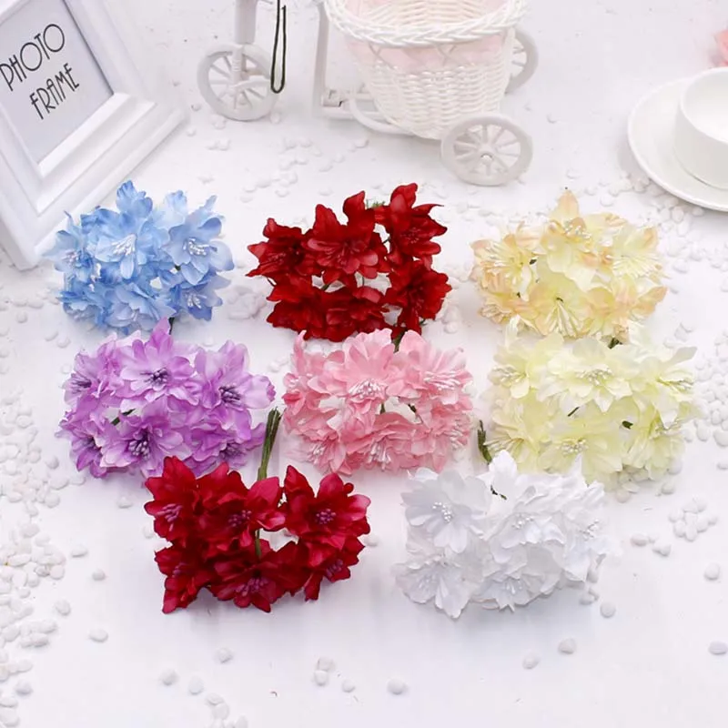 Искусственная Роза Сакура 6 шт./очень дешевая 4 см для свадебного украшения